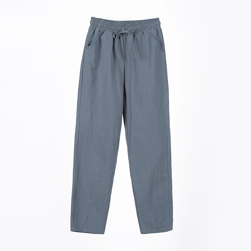 Pantalones bombachos de algodón para mujer, pantalón informal, holgado, liso, hasta el tobillo, coreano, con bolsillo elástico, para verano y otoño: M / greyb