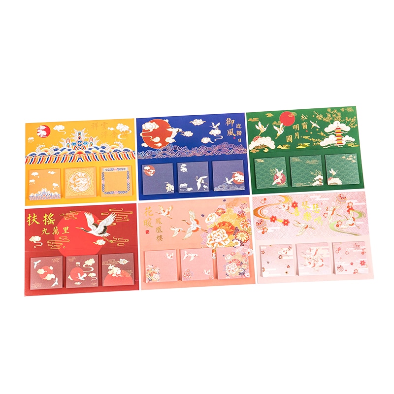 60 pcs Chinoiserie Post Notes Retro Fly Crane Sakura Memo Pads Bullet Journaling Accessories Sticky Note Aesthetic Stationery