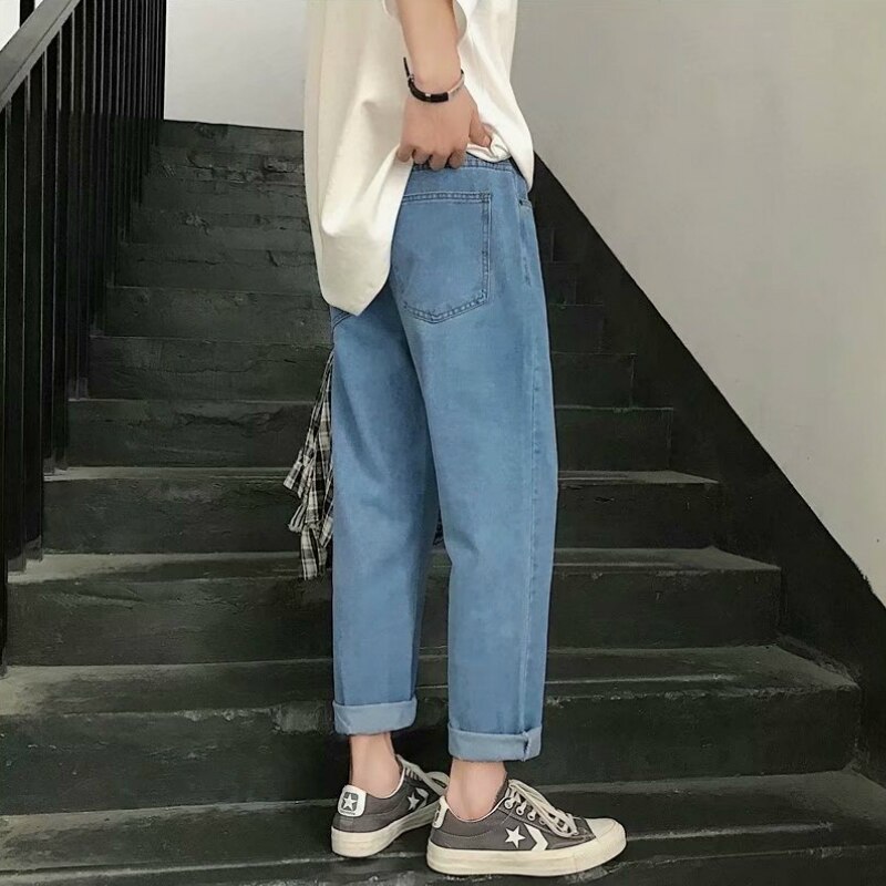Jeans heren enkellang casual chic eenvoudig plus size 4xl baggy jeans dagelijks streetwear herfst koreaanse stijl effen vintage bf