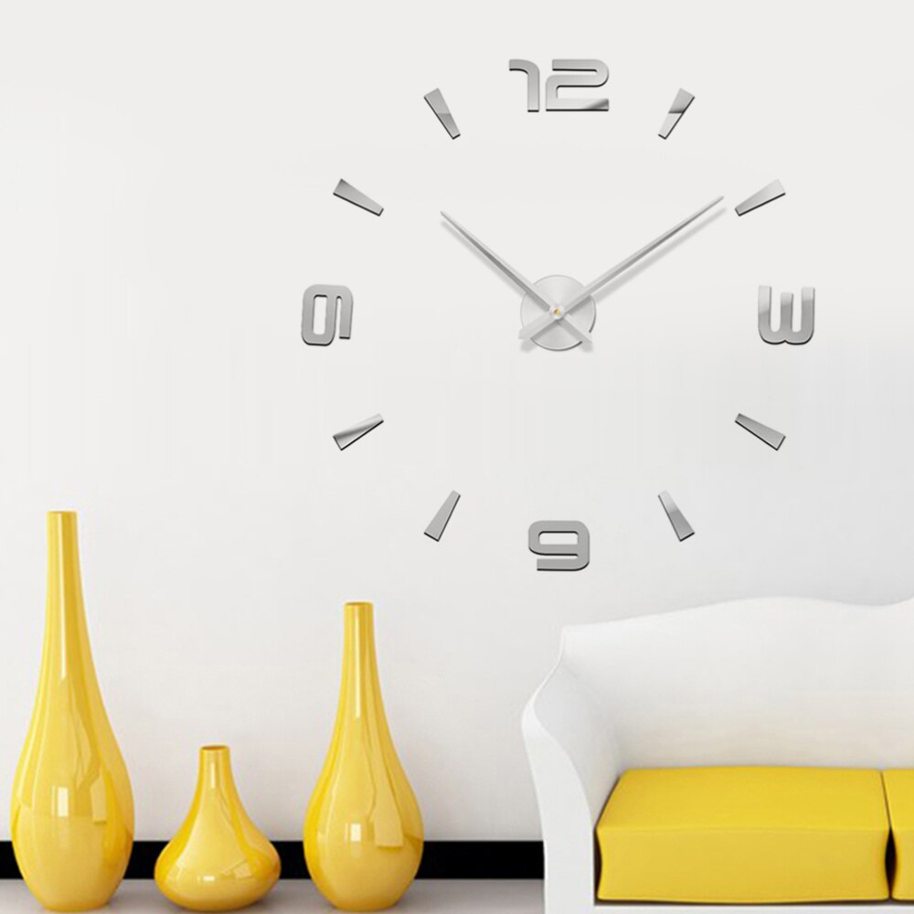 Self-Adhesive Golden DIY Wall Clock Frameless Large Digital Modern Clock Watch Apartment Decorations Room Decor Wall Cloc: Silver