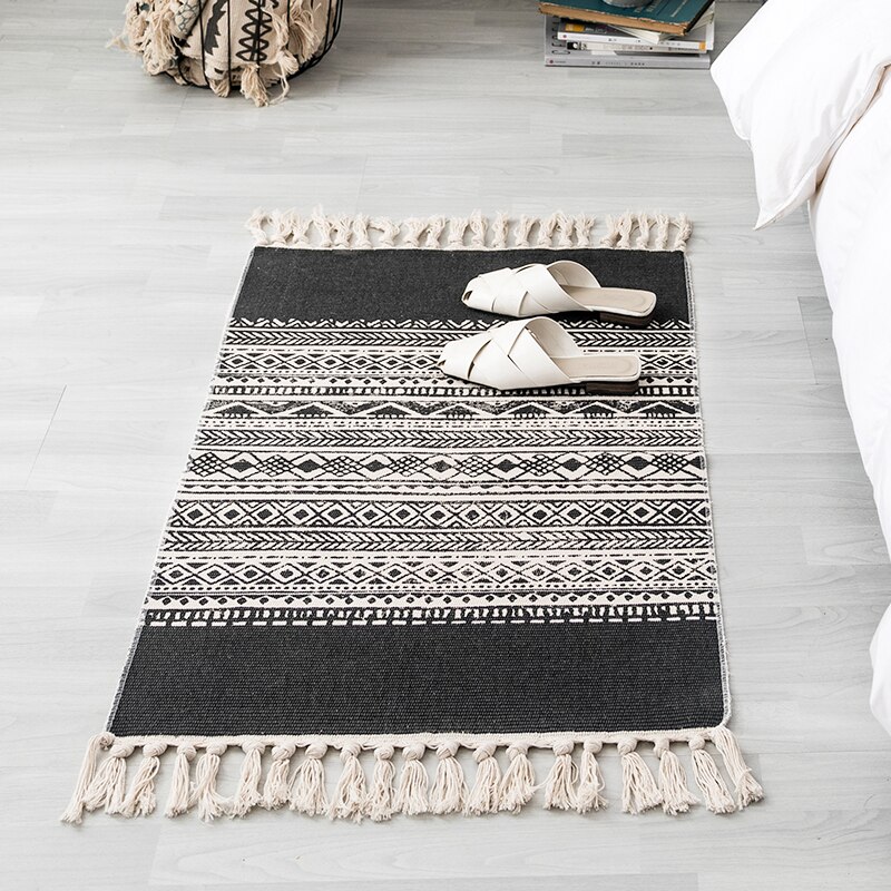 Home Rug Hand Made Rechthoek Kwastje Gebreide katoen tapijt 60x90CM: Black