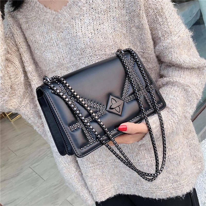 Petits Rivets en cuir PU sacs à bandoulière pour femmes dame épaule sac de messager femme luxe chaîne sacs à main