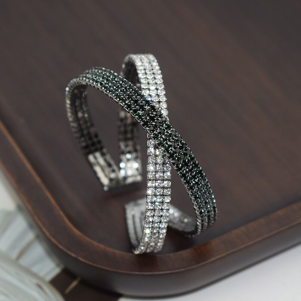 Lussuoso bracciale rigido in cristallo bianco verde per donna con braccialetti avvolgenti Bling regalo per bracciali per gioielli da festa di nozze: SL-119-4 gold