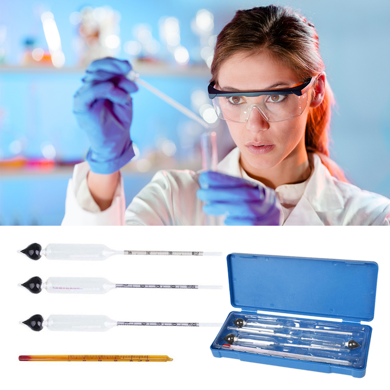 Prueba de hidrómetro DIY + termómetro 3 uds 0-100% equipo de laboratorio medir medidor de Alcohol casa hidrómetro probador herramienta 0-40-70-100