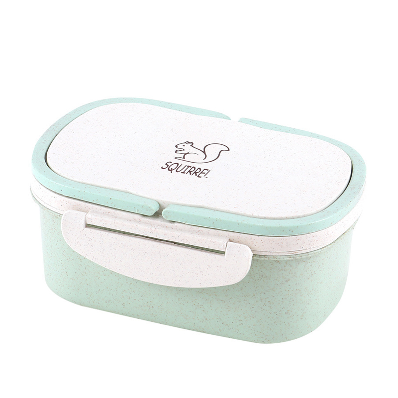 Caja de microondas Bento japonesa a prueba de fugas para cocina, caja de paja de trigo, caja para almuerzo de niños, fiambrera Bento para niños, bolso para guardar comida 1 pz: green