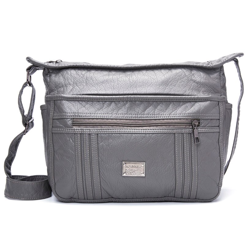 Grand sac souple décontracté femmes sac sac à main lavage sac à bandoulière en cuir synthétique polyuréthane sac à main réglable femmes sac de poche dames sac de messager: grey