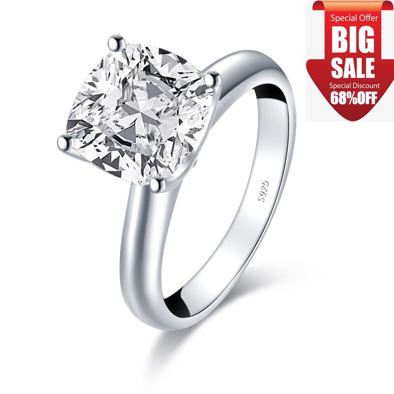 LESF 3,0 CT corte cojín anillo solitario 925 plata esterlina compromiso brillante SONA piedra boda anillos de plata