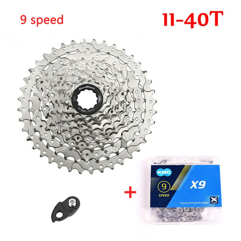 Sunrace 9 Speed Cassette 11-40T Mountain Bike Freewheel X9 Chain Cogs Wide Ratio MTB Freewheel Adapter fit Shimano SRAM: cassette-chain