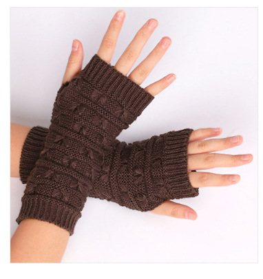 Women Thickened Gloves Knitted Woolen Arm Warm Autumn Winter Half Finger Sleeves Arms Hand Cover Solid Color