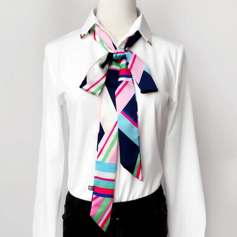 Bufanda de seda larga y estrecha para mujer, banda para la cabeza con estampado de , bolso de corbata pequeño, bufandas delgadas con cinturón de constelación japonesa: Azul