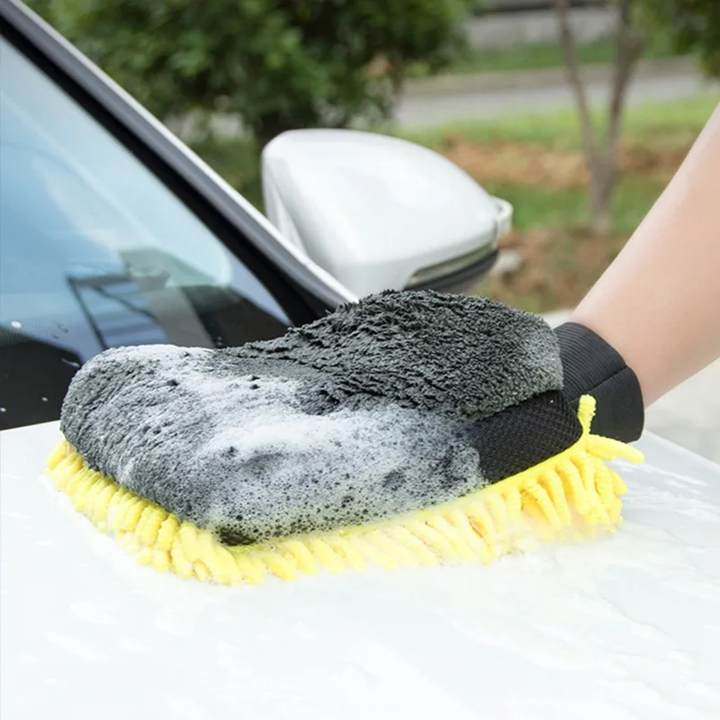 Mikrofaser Autowaschhandschuhe Chenille Wasserdichter Mitt Weiche Mesh-Rückseite Doppelseitiger Handschuh Mitt Wachs Detaillierungsbürste Autoreinigungswerkzeug