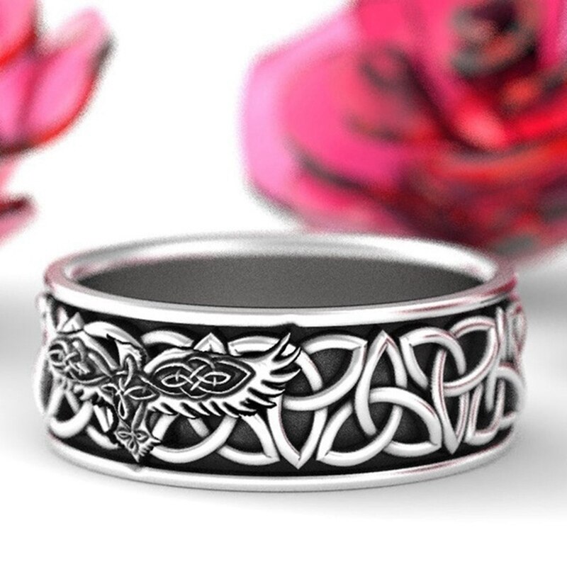 Mitologia nordycka gigantyczny wilk Fenrir bronić świątyni kruk biżuteria amulet prezent dla chłopaka mężczyzna wiking biodro chmiel głaz pierścień