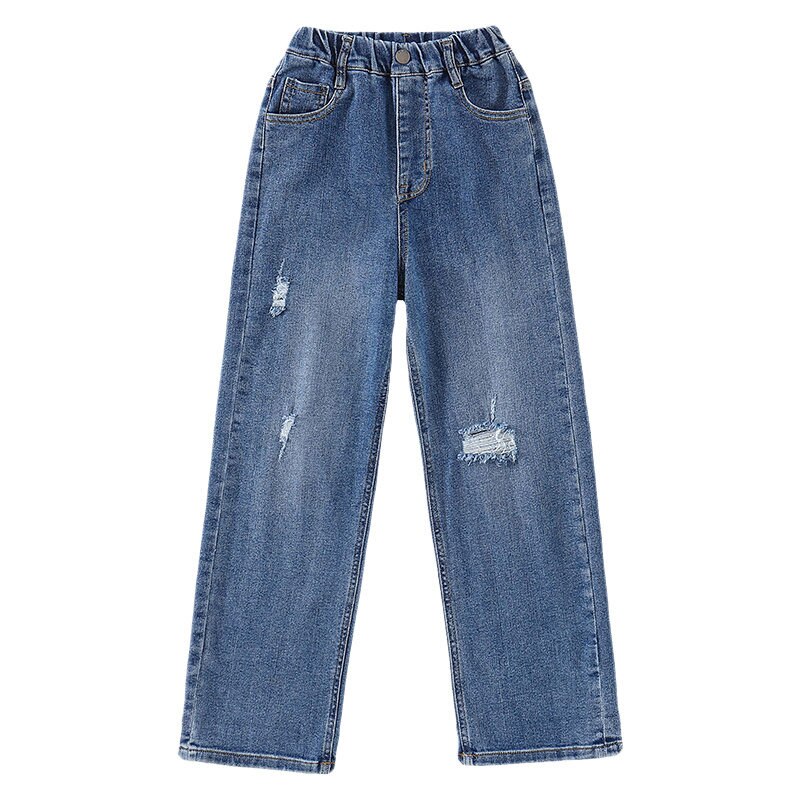 Teenage Girl Ripped Jeans With Holes Kids Casual Denim Trousers Teens Cotton Wide Leg Pants 4 5 6 7 8 9 10 11 12 13 14 Year: 13