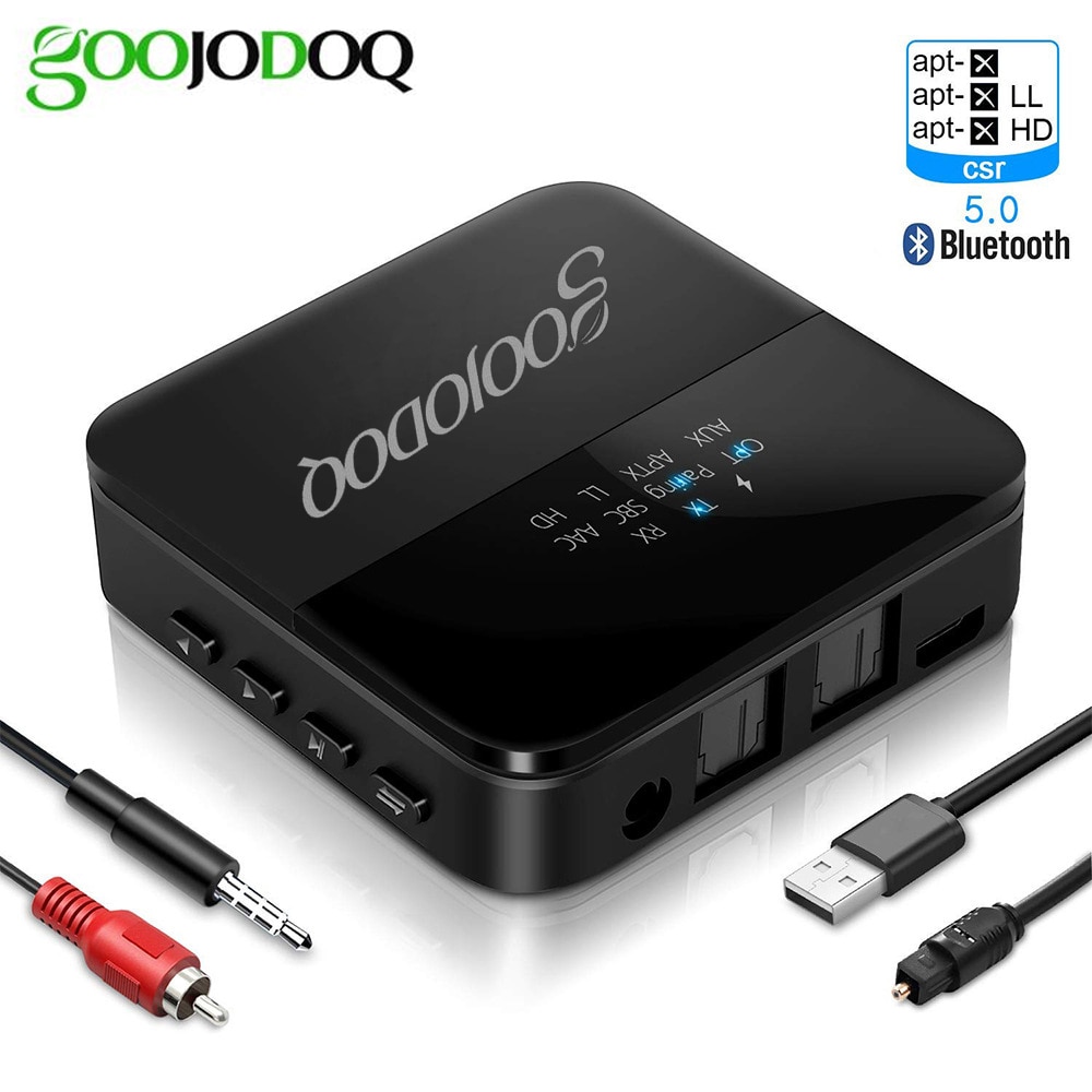 Bluetooth 5.0 Transmitter Receiver 2 in 1 CSR8675 APTX HD LL Adapter RCA/SPDIF/3.5mm Aux Jack for Car Headphone Home Audio TV PC