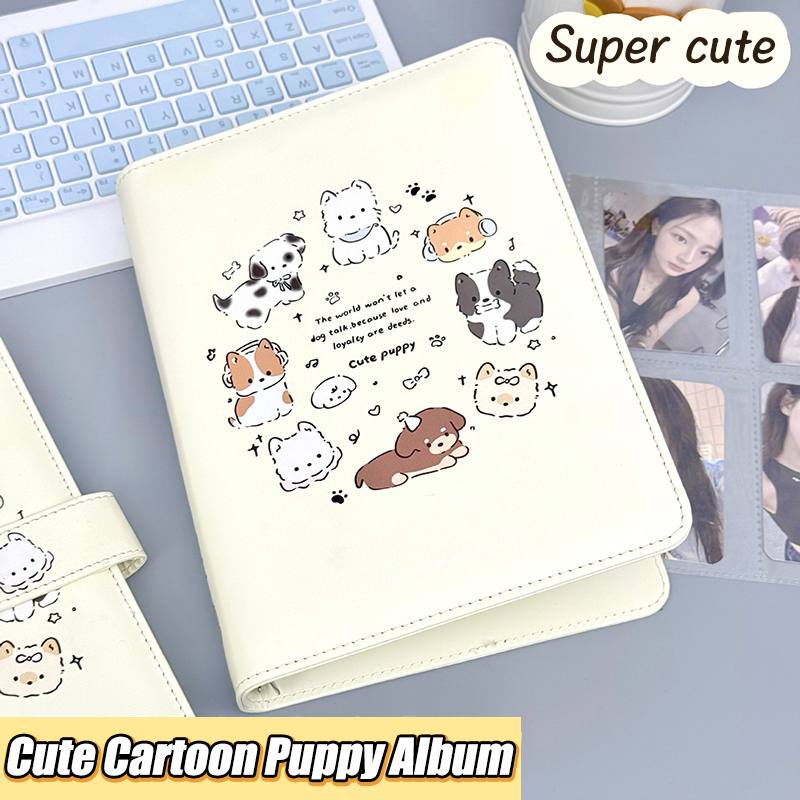 Album Photo en cuir PU, couverture de petit chien mignon, livre de rangement de photos Fangirl Star, livre de Collection d'album de reliure de carte idole de 3 pouces