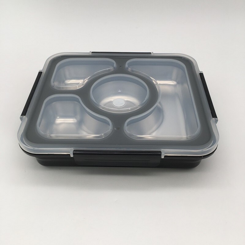 Rvs Lunchbox Voor Kid Verwarmd Lunchbox Keuken Accessoires Bento Box Maaltijd Prep Voedsel Container Opslag: Black 4 grip