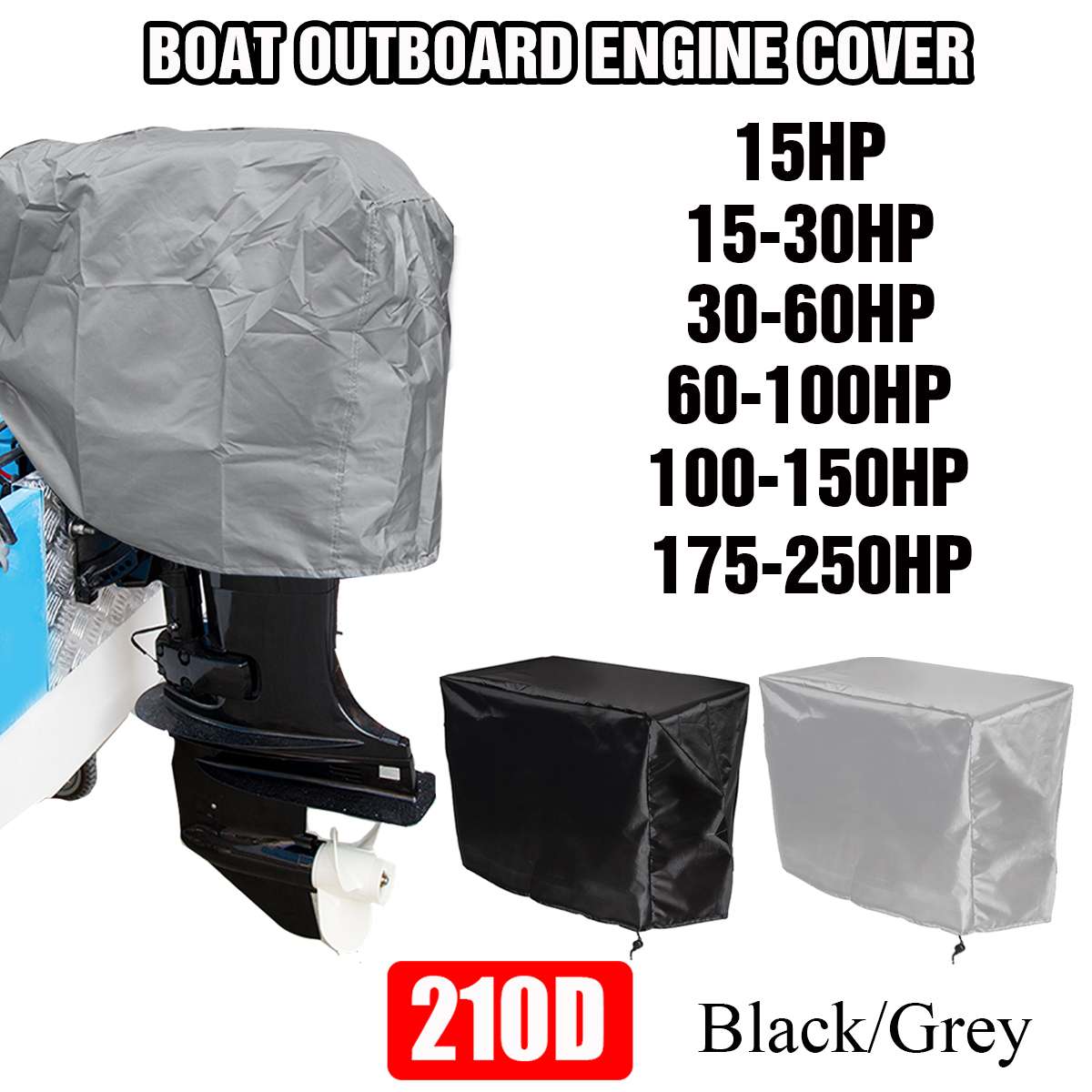 15HP-250HP Boat Full Outboard Motor Engine Cover 210D Waterproof Anti-scratch Heavy Duty Outboard Engine Protector