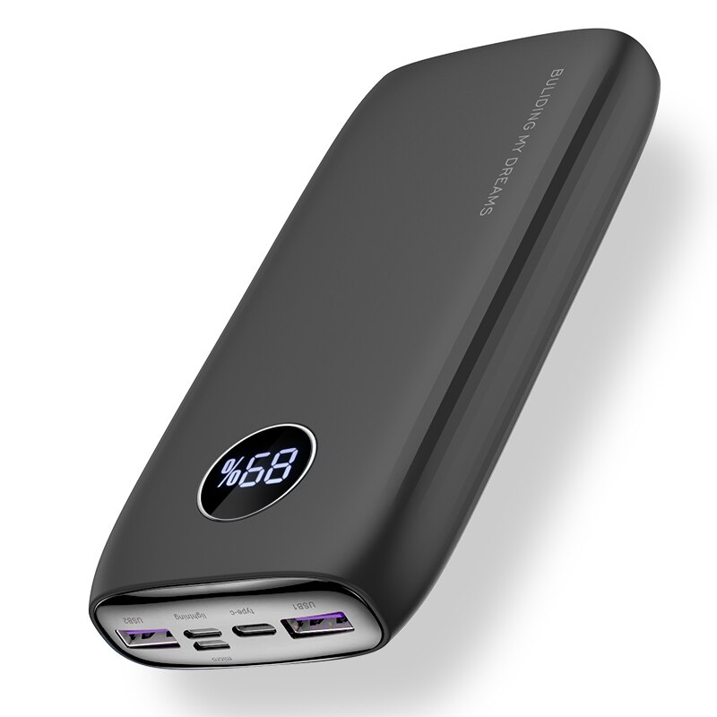 Kuulaa banco de potência 30000 mah usb qc pd 3.0 portátil carregamento rápido powerbank 30000 mah bateria externa para iphone 13 xiaomi mi: Black Gray