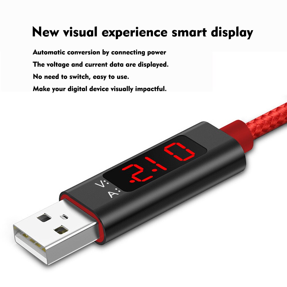 USB Display Kabel Für iPhone X Typ C Micro USB Kabel 3A Schnelle Ladekabel Mit LED Spannung Strom Display nylon Handys Kabel