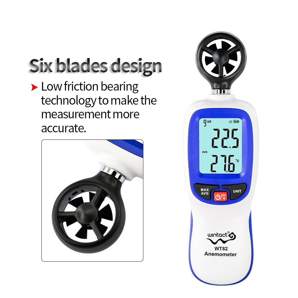 Digital Wind speed Meter Anemometer Air Flow instrument Gauge Temperature LCD Display Auto Tachometer WT82