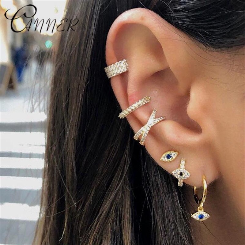 CANNER yeux chanceux boucle d'oreille 100% 925 boucles d'oreilles en argent Sterling pour les femmes minuscule Zircon yeux bleus petites boucles d'oreilles