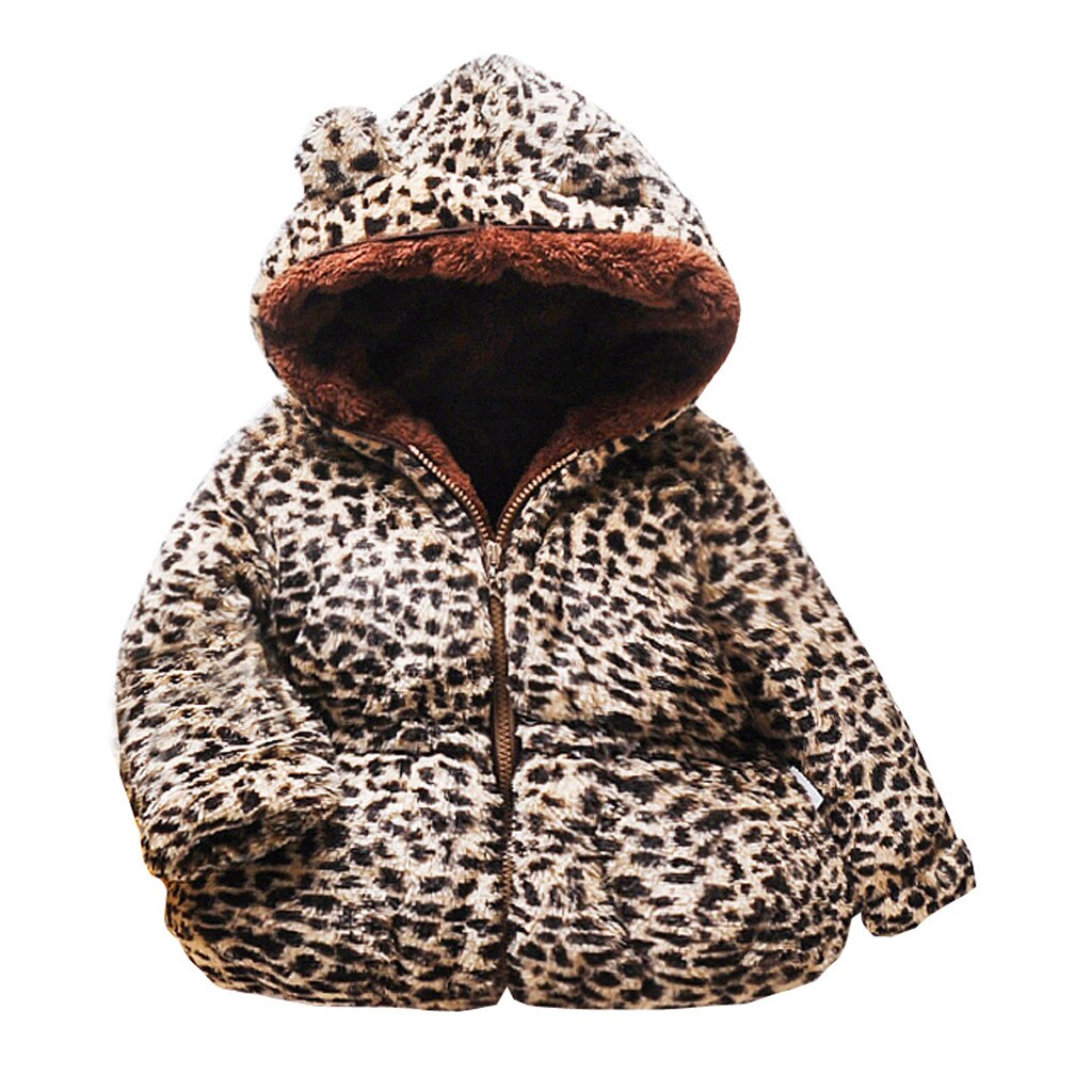 Luipaard Jas Voor Meisjes Peuter Kids Baby Gril Jongen Fleece Leuke Oor Rits Dikke Kapmantel Warm Uitloper Dikke Herfst winter: 18m