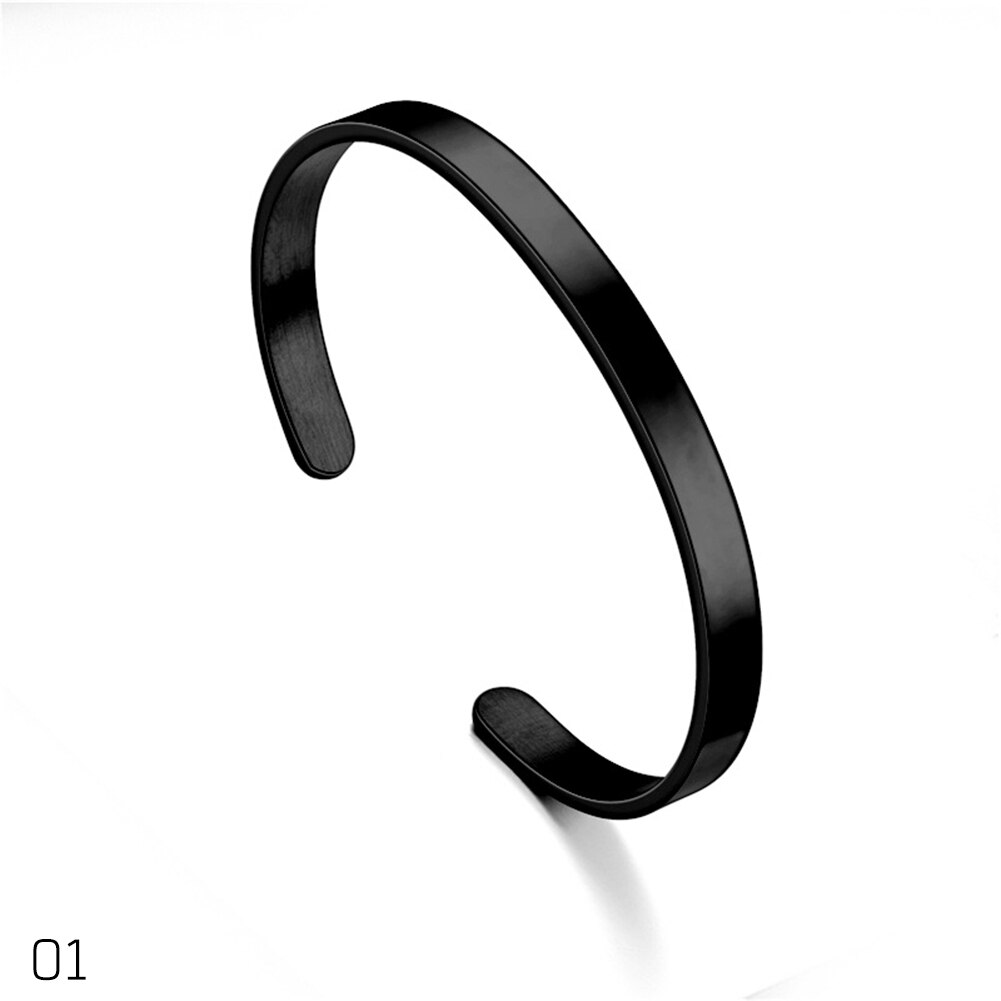1PC de acero inoxidable en forma de C pulsera con apertura ajustable joyería de nombre cercanas cartas de brazalete para las mujeres de los hombres: Black