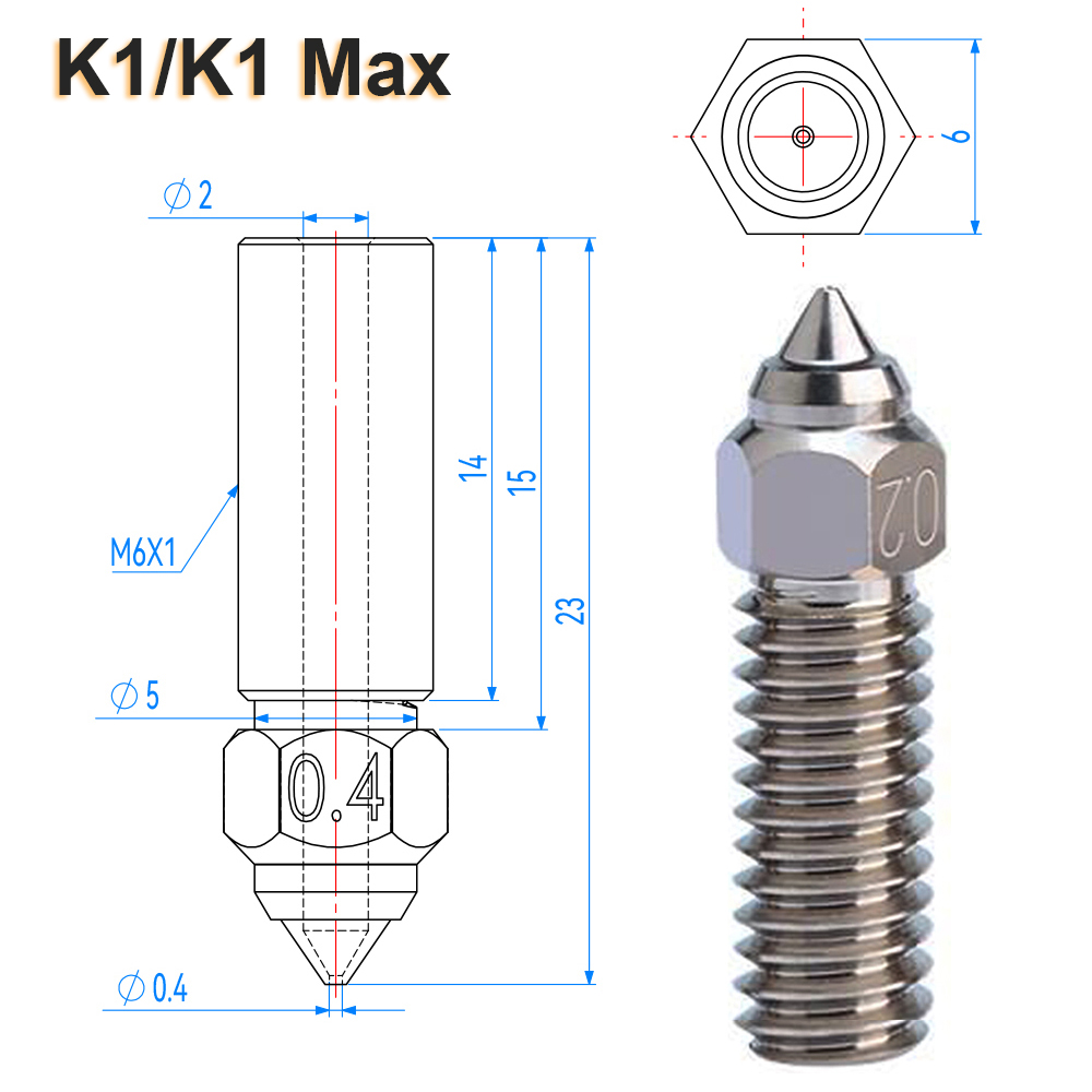 Volcano Hardened Steel Nozzle Plated Copper Nozzle Brass For Creality K1/K1Max / Anycubic Vyper/Kobra /Sovol Sv06 Plus /Sv07: 0.25mm / Cyan