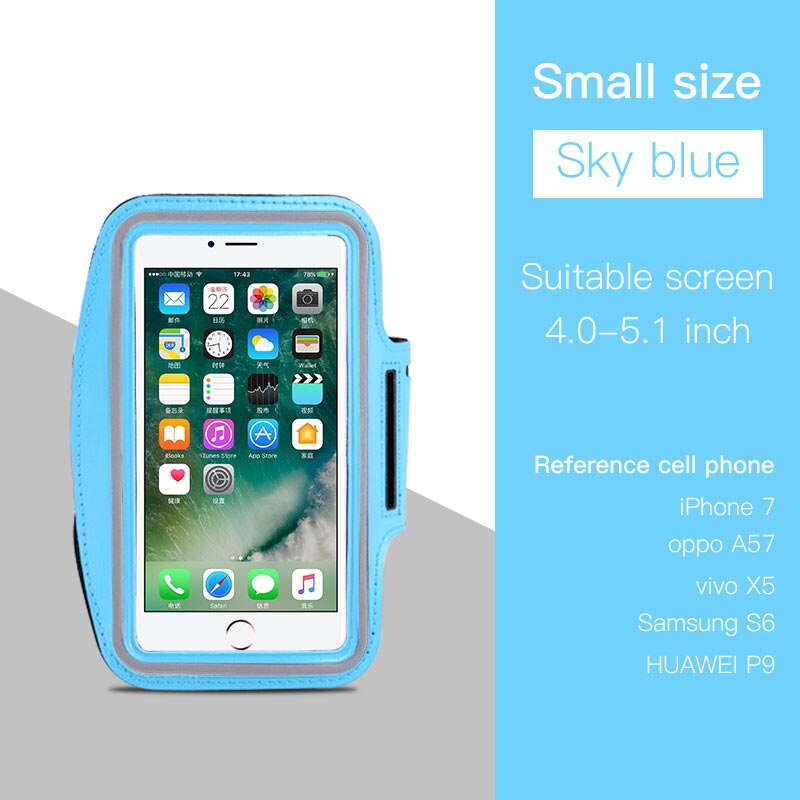 Waterproof Sports Running Wristband 4.0-6.5 inch Mobile Phone Armband Case for iPhone XS MAX X 8 Plus Xiaomi Case Phone holder: Small Sky Blue