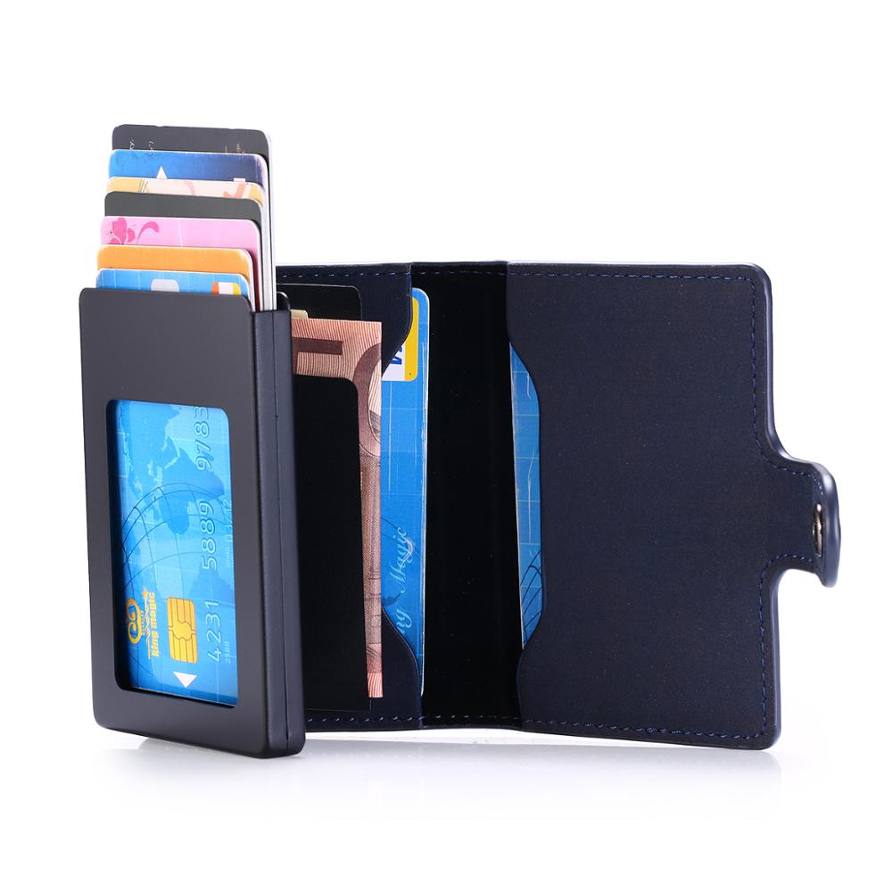 RFID anti-vol brosse métal crédit moraillon portefeuille porte-cartes hommes femmes en alliage d'aluminium porte-cartes pour: blue