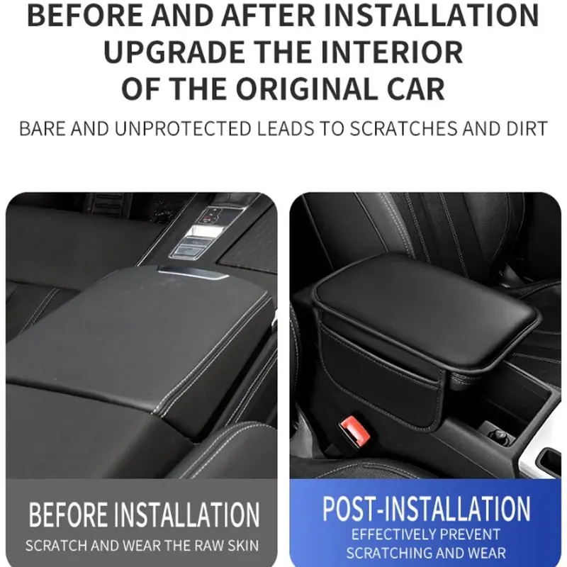 Capa protetora para console central de carro, caixa de apoio de braço atualizada, almofada, descanso de braço, tapete com bolso lateral de armazenamento, couro pu, acessórios para carro