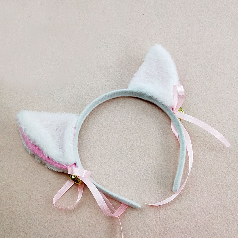Anime mujeres oreja de zorro chica gato cinta del pelo de felpa cola ama de llaves de dama Conjunto de vestir accesorios carnaval partido del traje de Cosplay de Halloween: White Headband