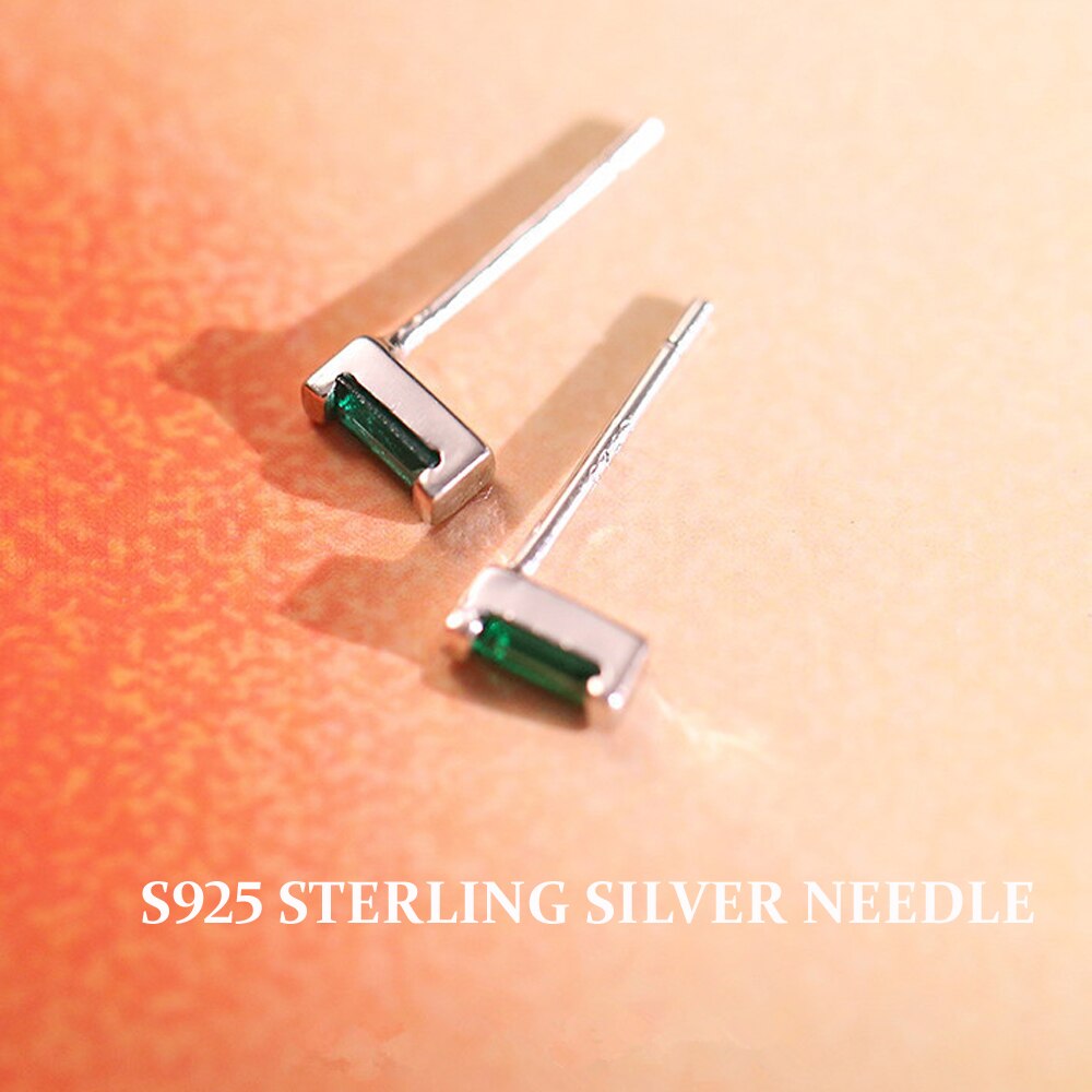 Rectangular Emerald Cz Stud Earrings, Square Cz Studs, Dainty 18K Gold Tiny Minimalist Earrings for Women Girls Stacking jewelry