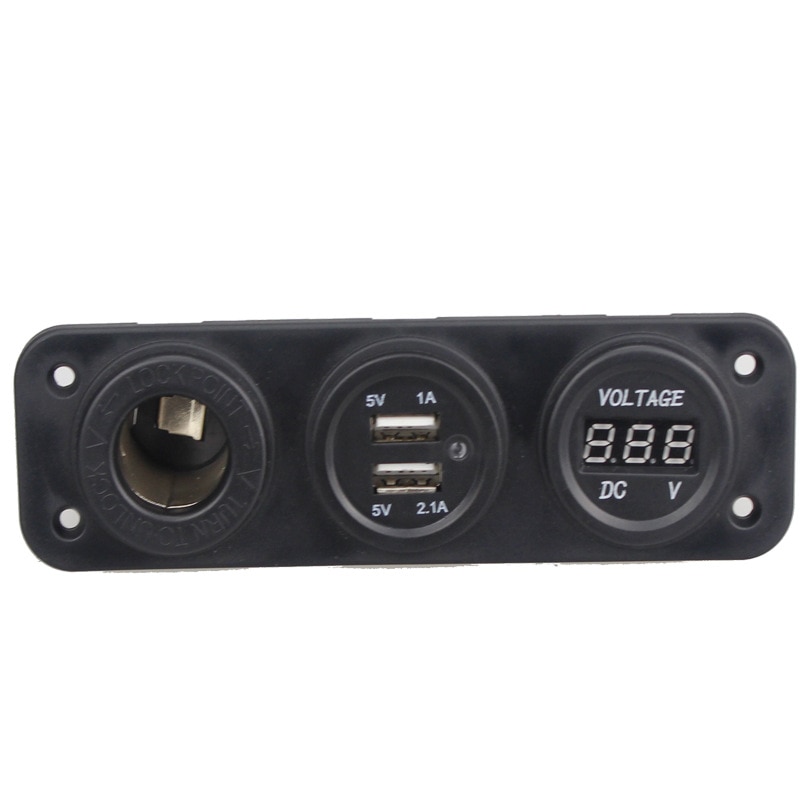 Universele autolader, motorfietsstekker, dubbele usb-adapter, +12v/24v sigarettenaanstekers, blauwe led + digitale voltmeter voor mobiele telefoon