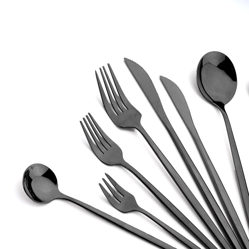 Knife Dessert Fork Long Handle Spoon Chopsticks Dinnerware Stainless Steel Black Flatware Cutlery Set Tableware Silverware Set