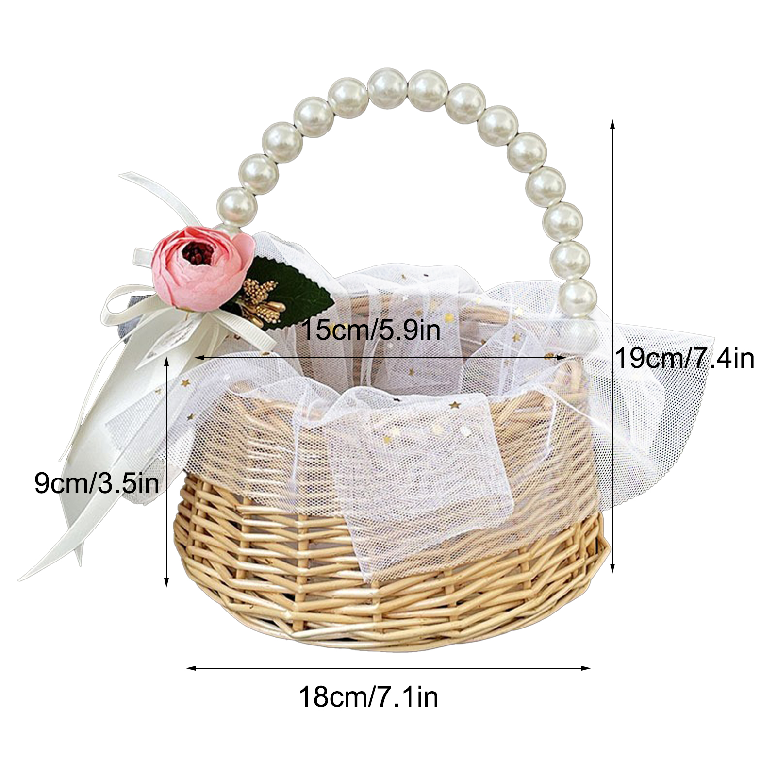 Mir de rangement en rotin tissé à la main pour fille, panier à fleurs, perle, princesse, fait main, maison, décoration de mariage: plum