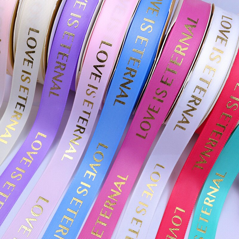 25mm 5Yards Ribbon Bronzing English Letters Printed Ribbons Floral Happy Birthday Packaging DIY Tie Handmade Material