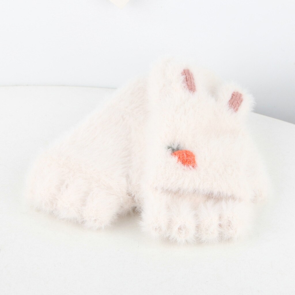 Navidad ofertas Winter Handschuhe freundlicher freundlicher Plüsch Umgedreht Halb Finger Ich bin Freien Warme Handschuhe Fäustlinge Für freundlicher детские зимние: weiß