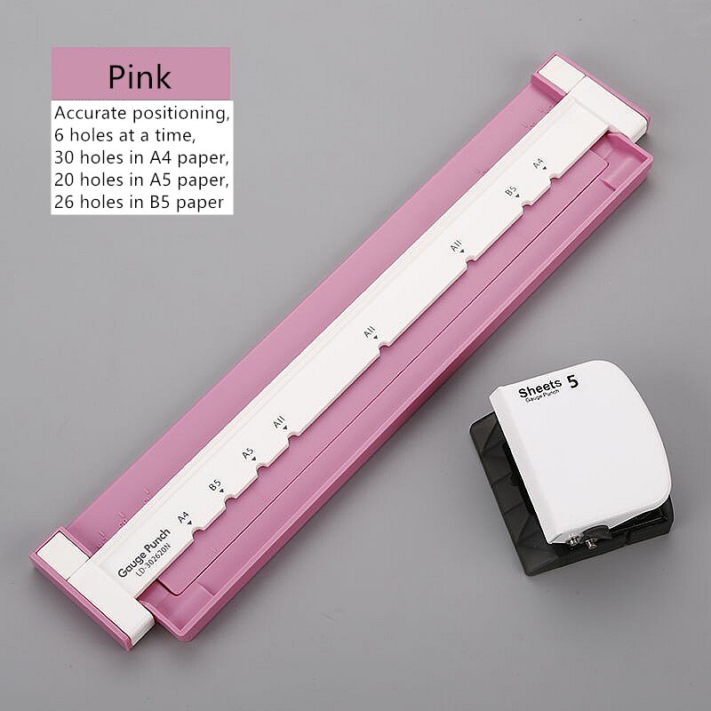Multifunctional A4 paper 30 hole puncher / B5 26 hole / A5 20 hole puncher/ hole punch DIY Loose Leaf Paper Hole Puncher: Pink