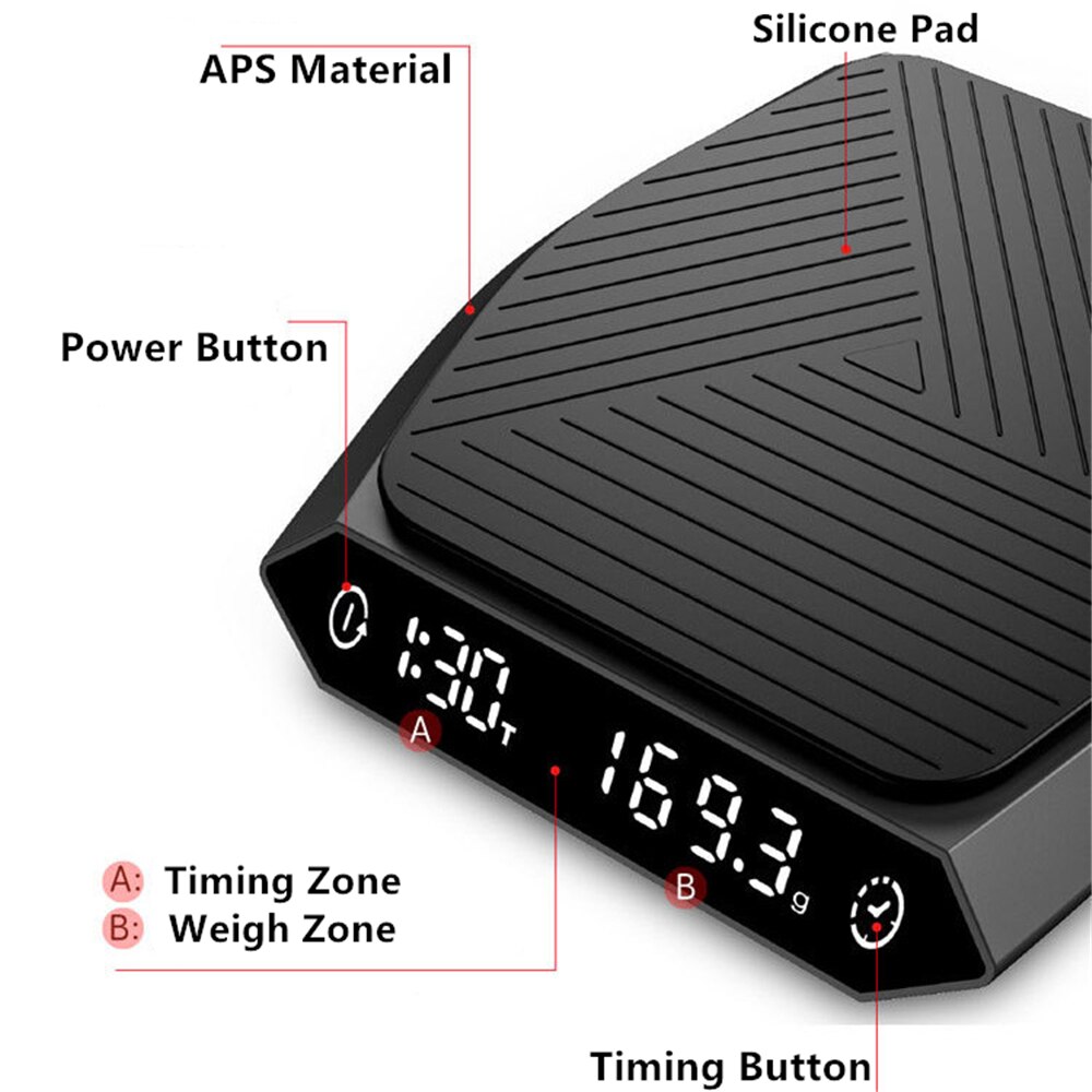 Hero-báscula Digital inteligente, balanza electrónica de café con temporizador, balanza de cocina Digital de precisión para hornear, 2KG/0,1g, carga USB