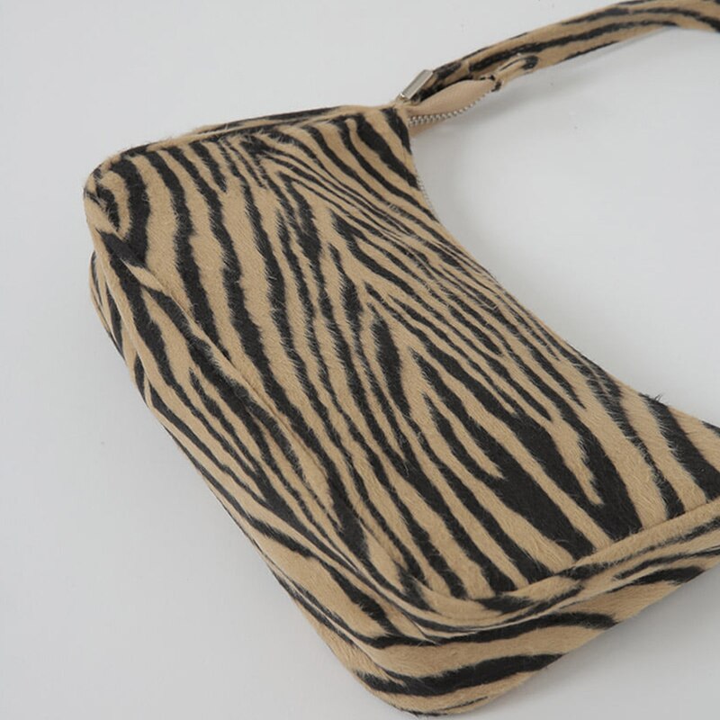 Retro kvinder skuldertaske fløjl zebra print kvindelig messenger taske damer afslappet lynlås skuldertaske sac vigtigste femme
