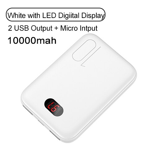 5000mAh Mini Power Bank for iPhone Samsung,USAMS External Battery Poverbank Ultra-thin powerbank Type C fast charging pover bank: White 10000mah