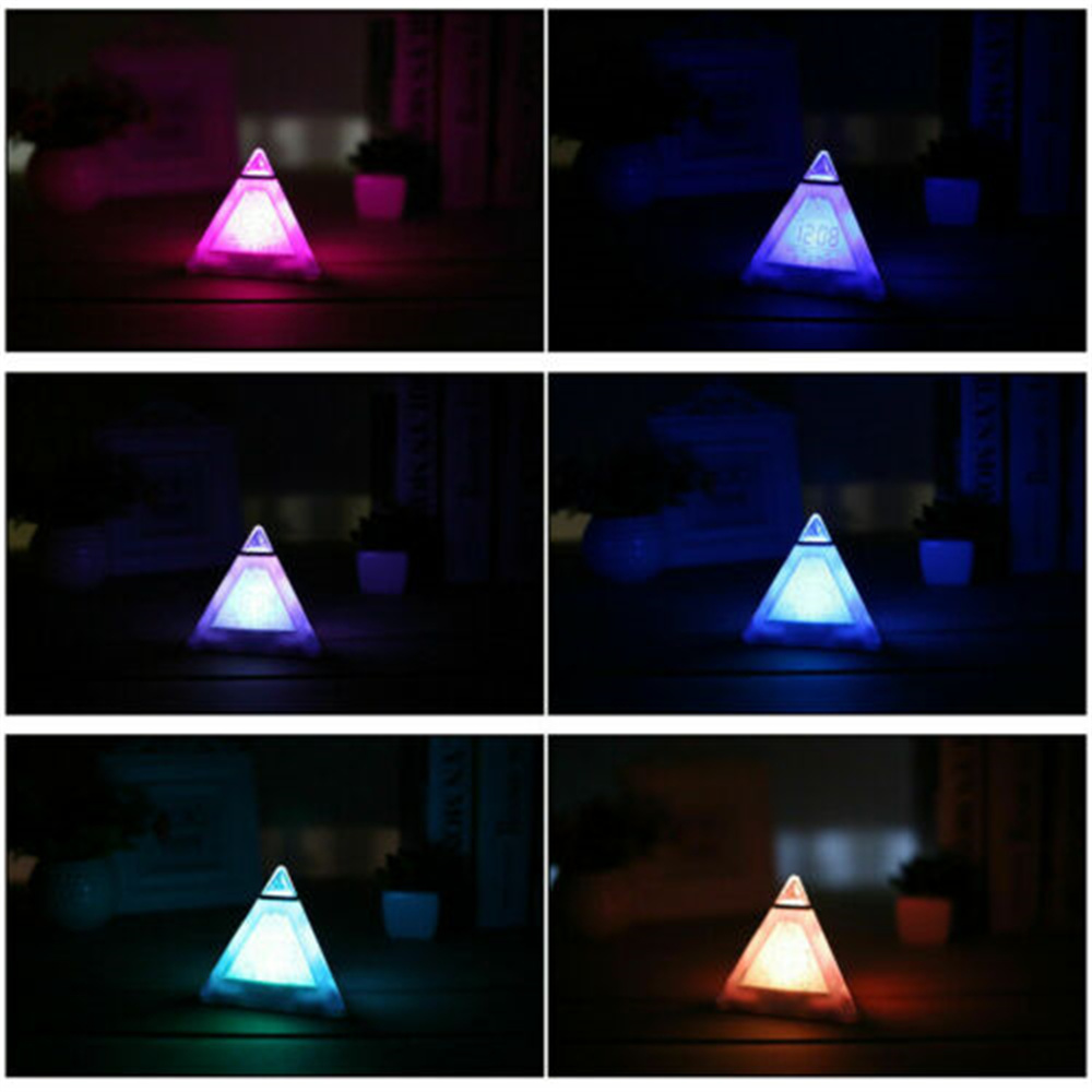 Digitale Wekker 7 Kleuren Piramide Lcd Wekker Nachtlampje Thermometer Bureau Tafel Klok Kalender Timer Led Wekkers