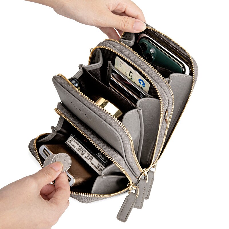Sac de téléphone universel en cuir imperméable multifonctionnel d'écran tactile pour Samsung/iPhone/Huawei/Xiaomi