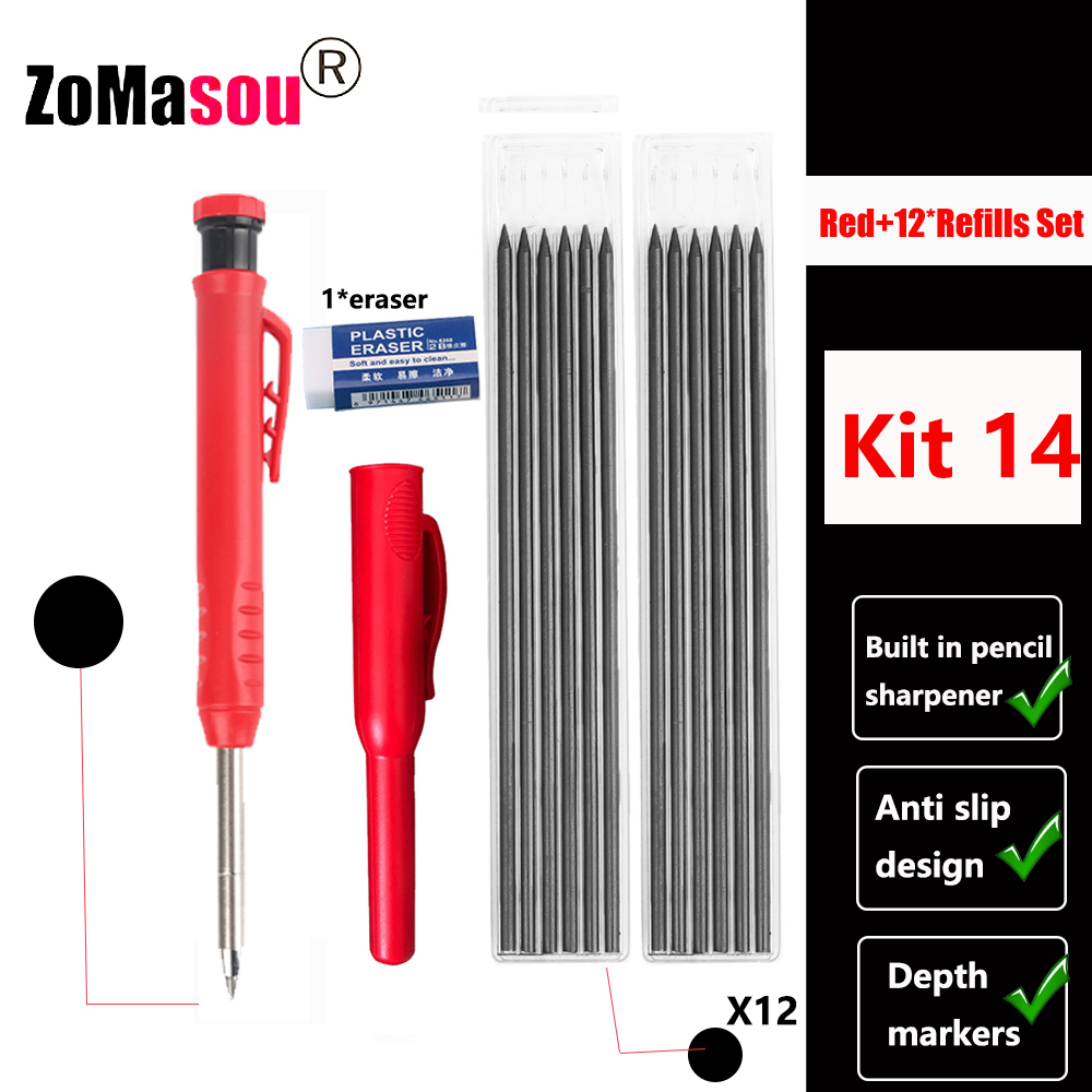 Heldekkende mekanisk blyant for snekkerarbeid, langt hode, dyphullsmarkører, penn, blyanter, påfyllingsstifter, spisser, skrivesaker: Lysegrønn