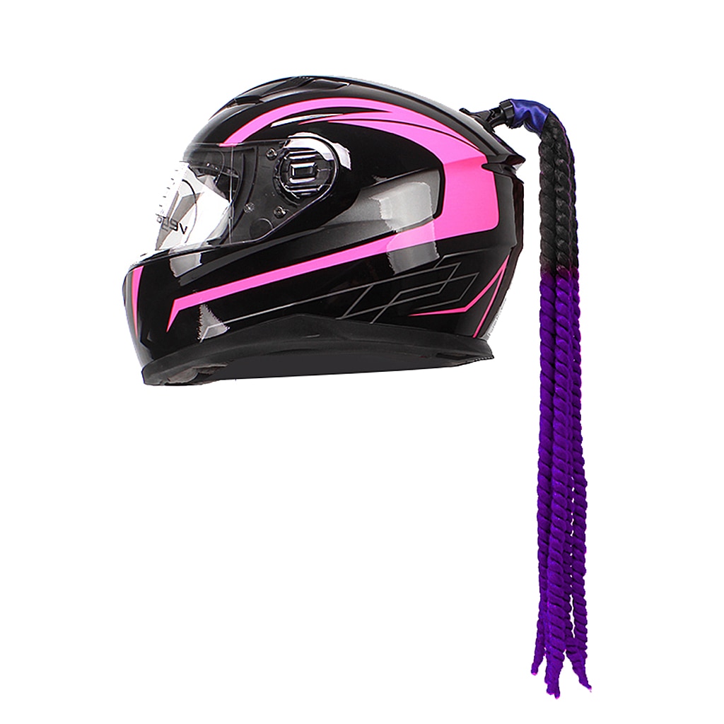 Motorcykel hjelm fletninger kvinde fletninger paryk til motorcykel hjelme farverig twist dobbelt pigtail hestehale med sucker bue cosplay