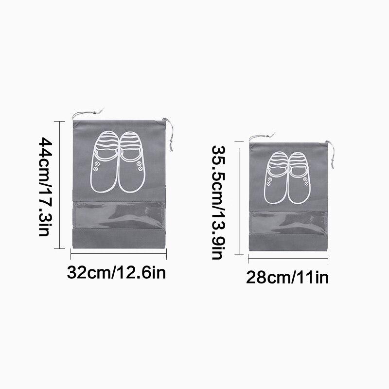 Nonwoven Fabric Shoe Storage Bag With Drawstring Clear Window Waterproof TravelPackage Luggage Dust Bag Shoes Organization Bag