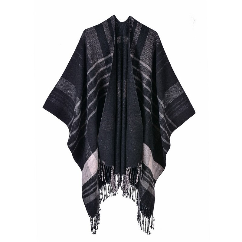 Efterår vinter plus size varme stribede ponchoer og kapper til kvinder oversized sjaler omslag cashmere pashmina kvindelig bufanda: 4