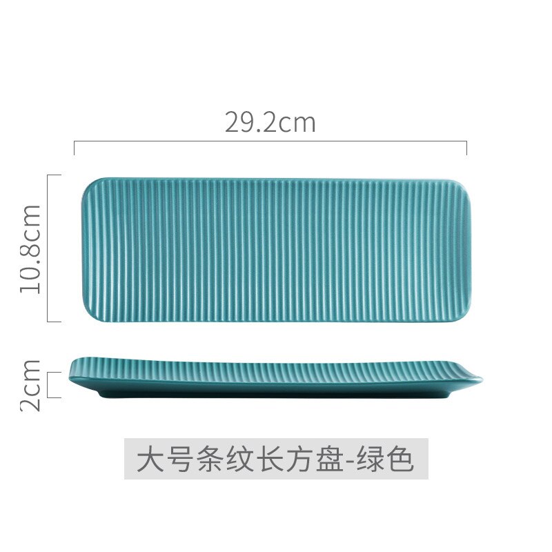 Nordic Ceramic Rectangular Sushi Long Plate Dessert Cake Snack Pastry Western Food Salmon Sashimi Grilled Chicken Wings Plate: stripe large green