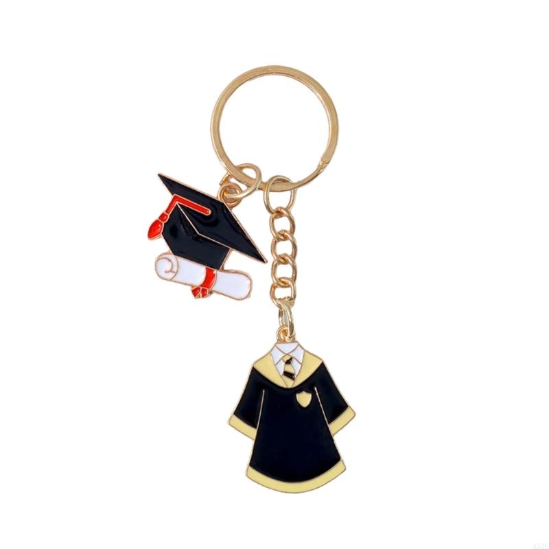 652F Academic Dress and Mortarboard Key Ring for Graduates and Educators Student Jewelry Graduation Ceremony Souvenir: WHITE